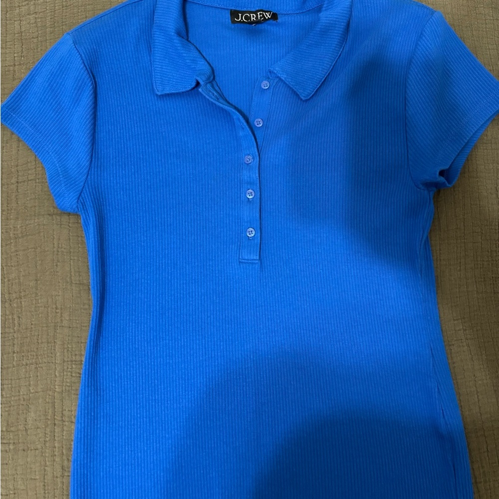 J. Crew Blue Fitted Cap Sleeve Polo Button Down Shirt